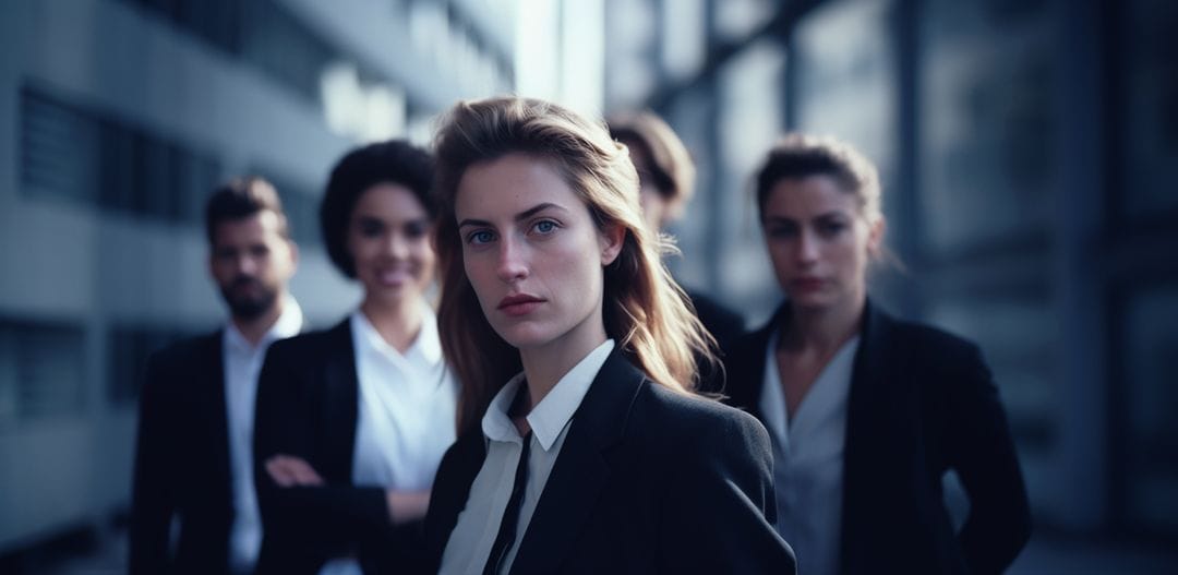 a group of women standing in front of a window